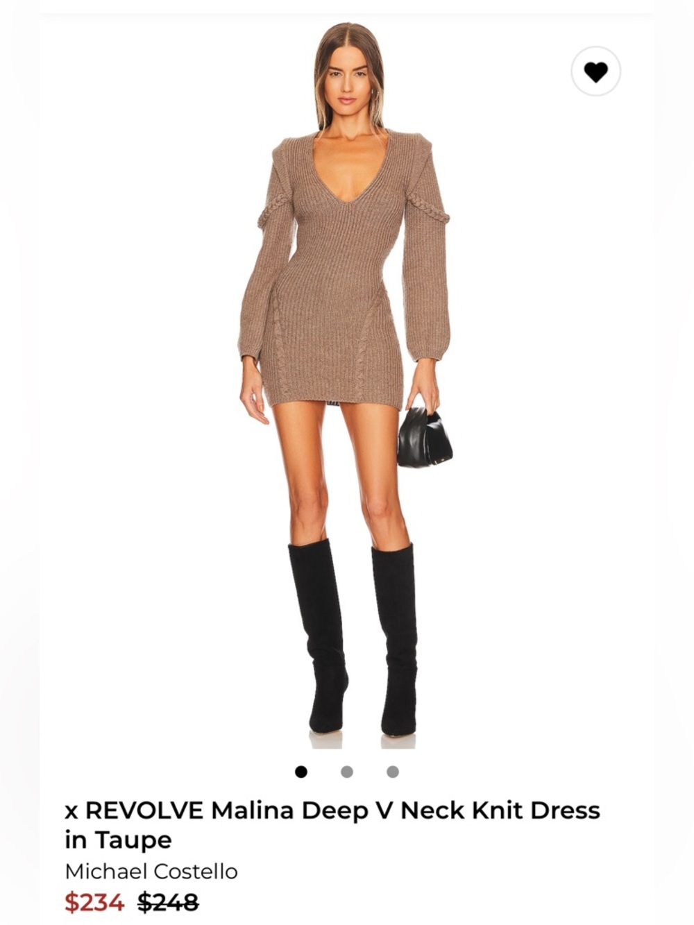 Michael Costello Taupe Deep V Knit Mini Dress